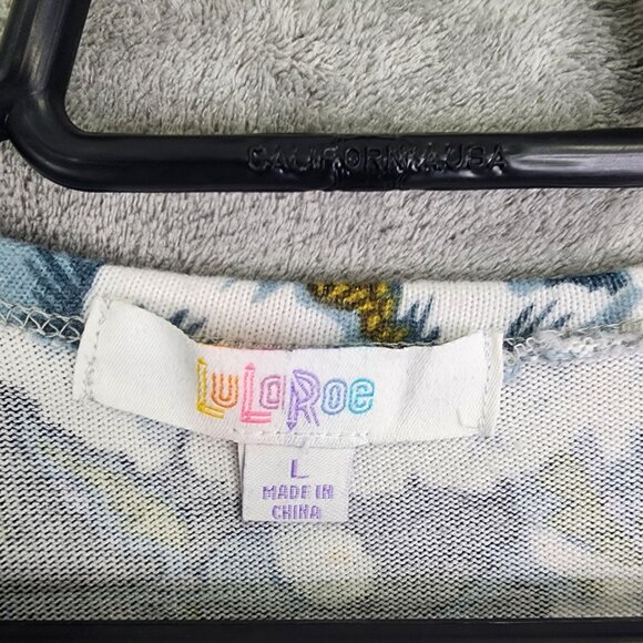 Women's LuLaRoe Long Open Cardigan Blue White Floral Pockets Size L - Picture 5 of 12